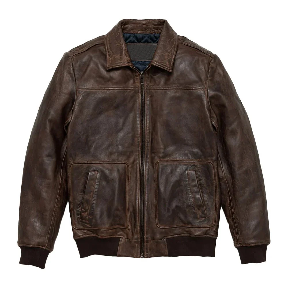 1 (1) Maverick Vintage Brown Leather Bomber Jacket with Detachable Sherpa Collar (Copy) - Image 1