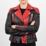 Handmade Women's Red and Black Leather Biker Jacket, Moto Style Jacket for Women