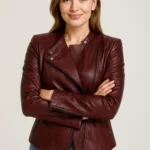 Handmade Maroon Lambskin Leather Biker Jacket: Slim Fit Moto Coat