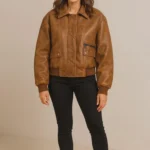 Women's Bomber Leather Jacket-Handcrafted Brown full grain leather Coat-fashion Outwear