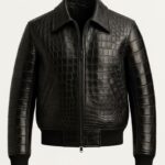 Luxury Crocodile-Embossed Leather Bomber Jacket for Men & Women | Handmade Cowhide Aviator Coat