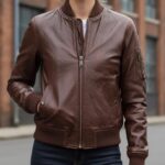 Womens Dark Brown Lambskin Leather Bomber Jacket, 90s Womens Brown Leather Bomber Jacket, Ladies Leather Biker Jacket, Christmas Gift