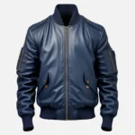 Men's Blue Flight Bomber Leather Jacket