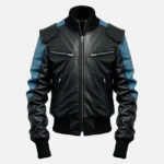 Men's Black & Blue Bomber Leather Jacket