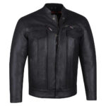 Men's Buffalo Leather Black Motorcycle Jacket with Removable CE Armor