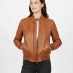 Women's Brown Lambskin Leather Bomber Jacket