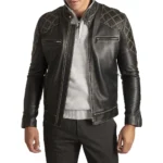 David Vintage Black Leather Biker Jacket Men's