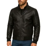 Men's Black Cowhide Leather Bomber Jacket