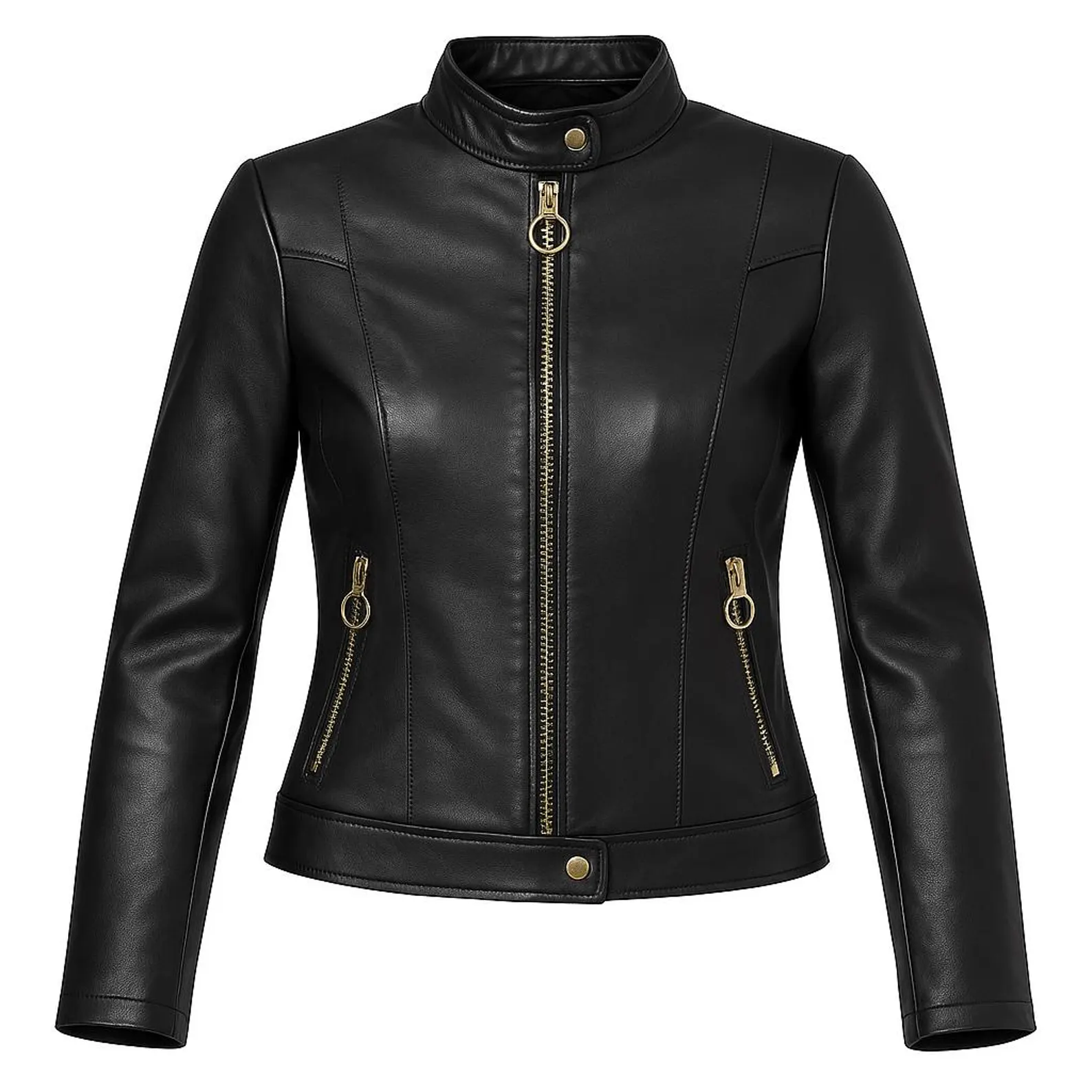 6 (1) Handmade Black Leather Moto Jacket: Women's Biker Jacket with Gold Zippers - Image 1