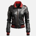 Women’s Black & Red Bomber Leather Jacket