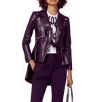 Women's Asymmetrical Peplum Purple Leather Jacket
