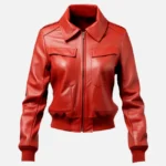 Women’s Red Leather Jacket Bomber Style