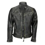 Mens Distressed Real Lambskin Black Leather Biker Jacket