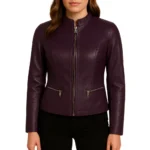 Women Slim Fit Biker Purple Leather Jacket