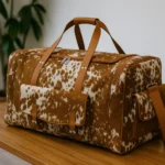 Cowhide Leather Duffel Bag | Cow hide Hair On Brown Weekender bag Travel Bag