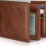 Mens Wallet Genuine Leather Bifold RFID Blocking Wallet for Men with 1 ID Window 13 Card Holders 2 cash pockets 1 Gift Box