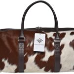 Cowhide Leather Duffle Bag for Men and Women - Genuine Leather Gym Duffle Bag, Weekend Overnight Travel Bag (Dark brown)