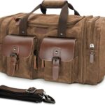 Wildroad Waxed Canvas Genuine Leather 50L Waterproof Duffle Bag - Vintage Travel Weekender Overnight Carry On