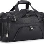TIDING 21" Leather Travel Duffle Bag for Men Women, 40L Gym Sports Duffel Bag Waterproof Weekender Overnight Luggage Bag with Shoe Compartment