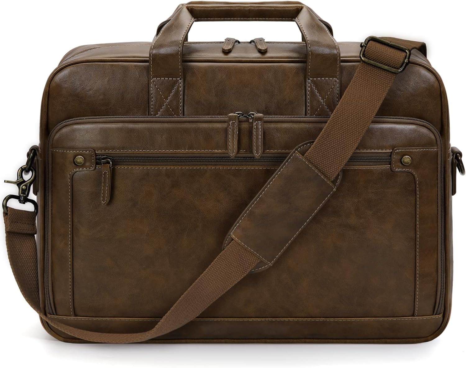 5a-1.jpg RAINSMORE Mens Laptop Bag 16 Inch Leather Briefcase Vintage Messenger Bag for Men Large Crossbody Shoulder Office Computer Bag Retro College Satchel Bag for Work, Business,Travel, Brown - Image 1