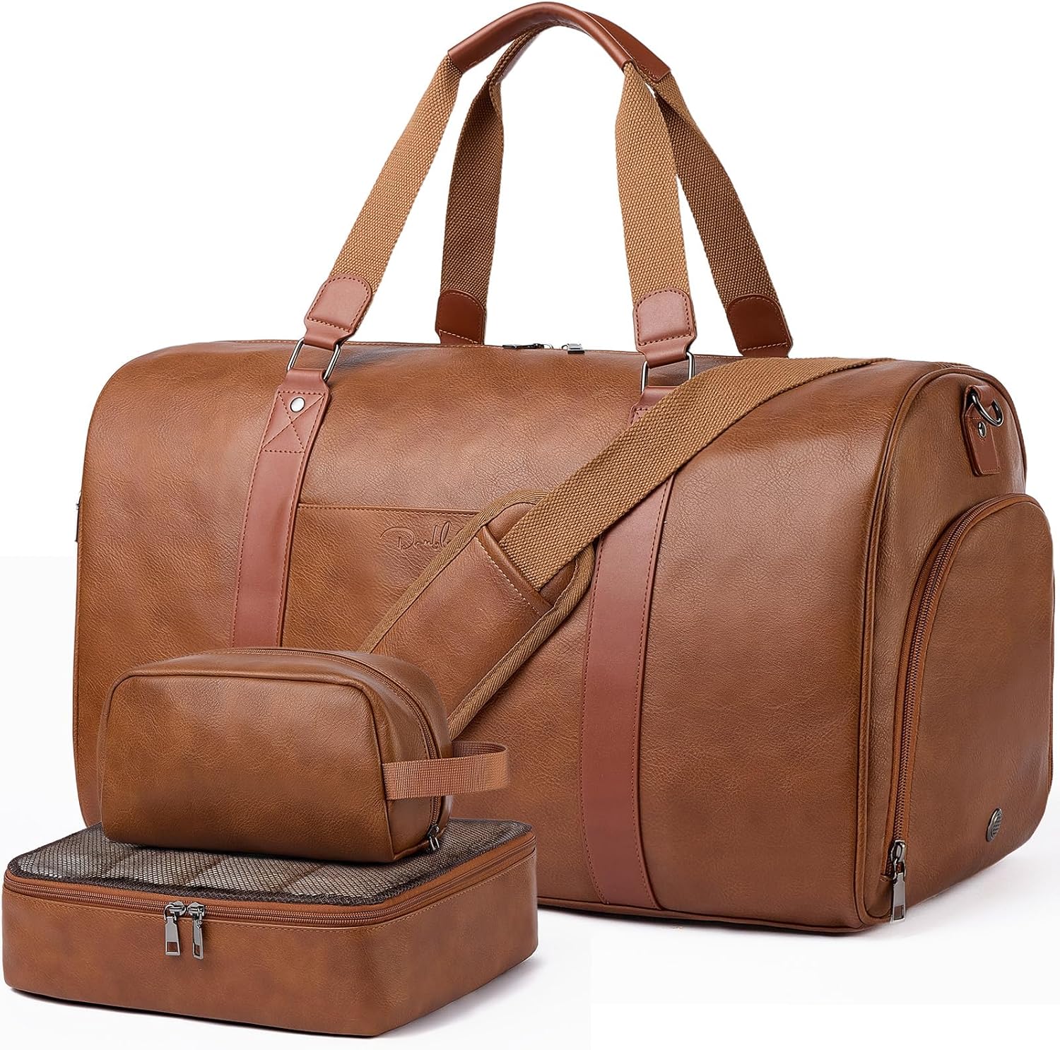 6-1.jpg Leather Duffle Bag for Travel with Toiletry Bag and Shoe Compartment, Weekender Overnight Gym Bag for Men Women, Carry On - Image 1