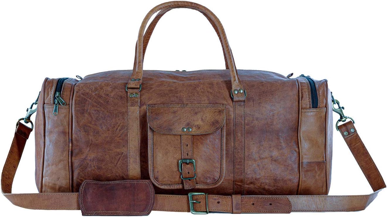 7-1.jpg Vintage Leather Duffel Travel Gym Sports Overnight Weekend Duffle Bags for men and women - Image 1