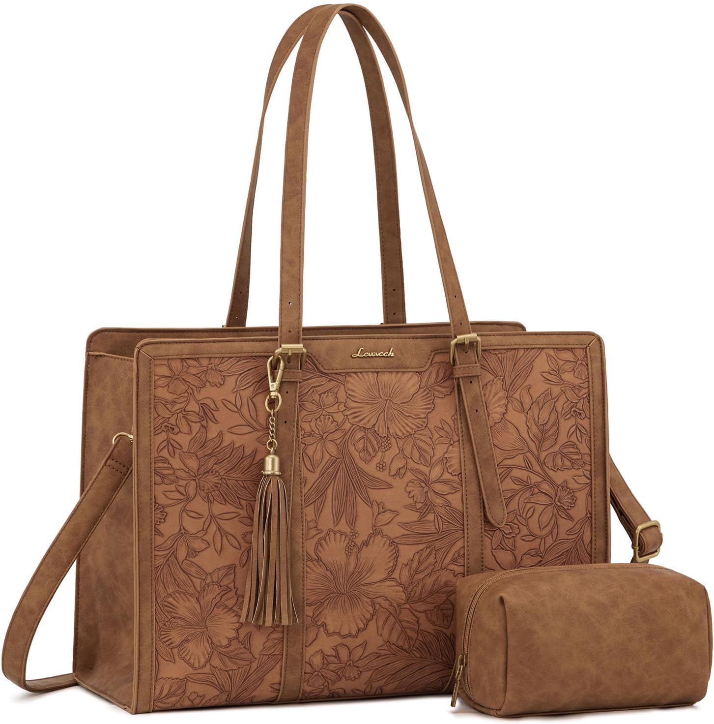 7a-1.jpg LOVEVOOK Laptop Bag for Women Vintage Leather Work Tote 15.6 inch Large Capacity Computer bag with Clutch Purse for Office, Travel, Casual - Image 1