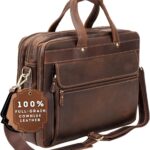 Luxorro Full Grain Leather Briefcase for Men, Top Choice Gifts, Handcrafted Laptop Bag with Multiple Compartments and Brass Hardware, Fits 15.6 Inch Laptop