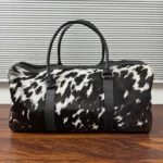 Hair On Cow Hide Duffle Bag, Handmade Leather Weekender Black & White Gym Bag.