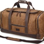 Waxed Canvas Cowhide Leather Travel Duffle Bag 42L Duffel Bag Waterproof Overnight Carry on Luggage Sport Weekender Bag For Men (Brown-23")