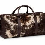 Genuine Cowhide Leather Duffel Bag- Hair On Hide Chocolate Brown W Leather Trim