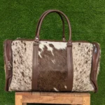 Cowhide Leather Travel Duffel Bag, Durable Hair-On Tricolor Weekender, Perfect