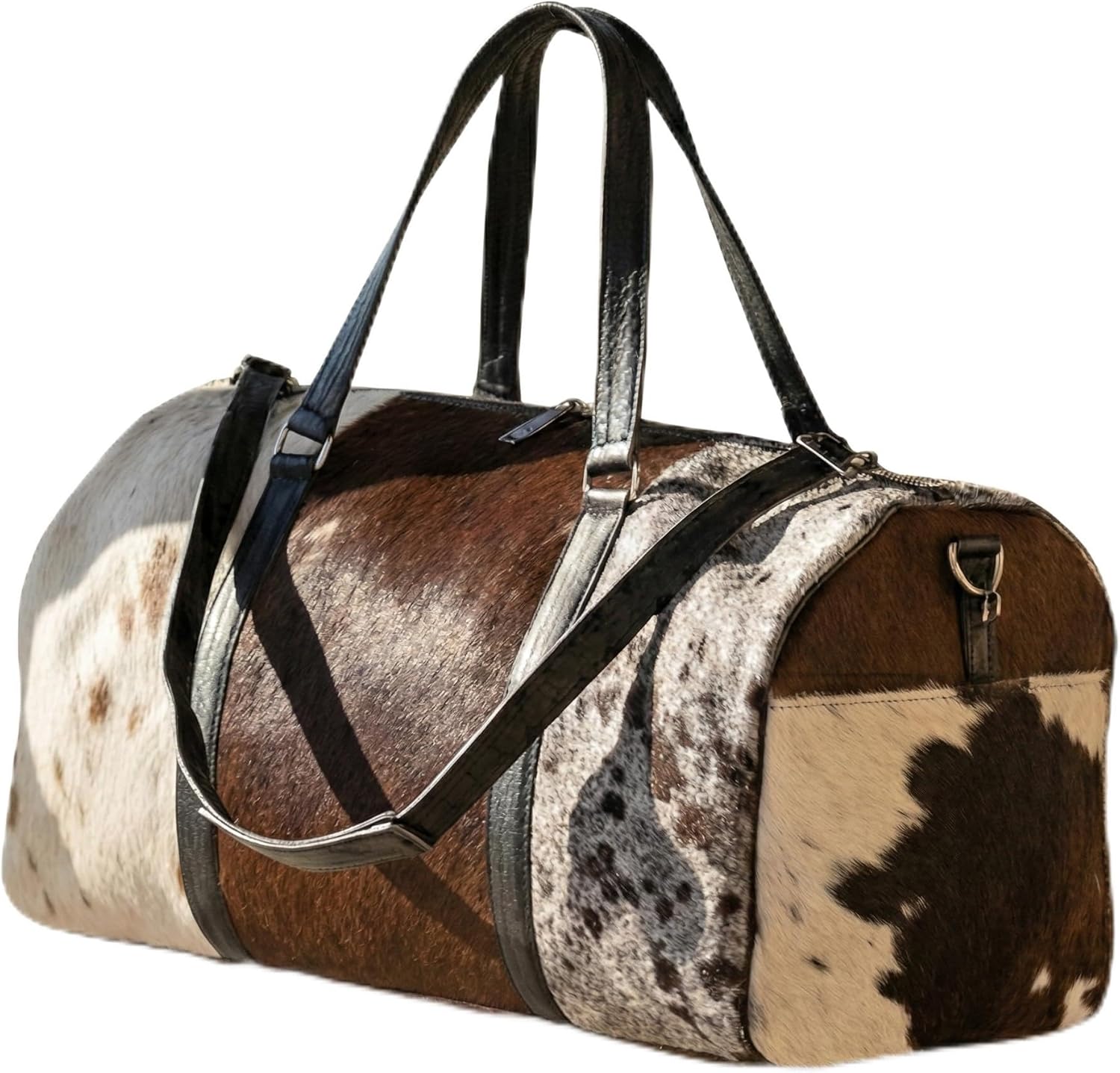13 (1) Real Cowhide Leather Duffel Bag Cow skin Hairon Leather Exotic Travel Sports Bag Large Size Gym Bag Overnight Bag Choose your Color (Tricolor) - Image 1