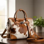 Brown and White Cowhide Tote Shoulder Bag | Women Leather Handbag | Cow Leather Bags